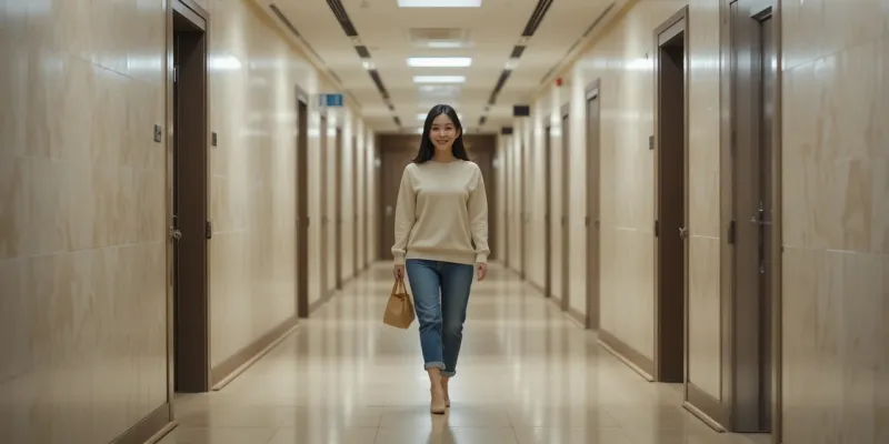 장을 편안하게 하는 가벼운 실내 산책 모습