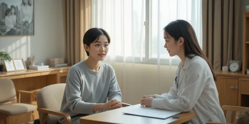 전문가와 대화를 나누는 여성의 모습