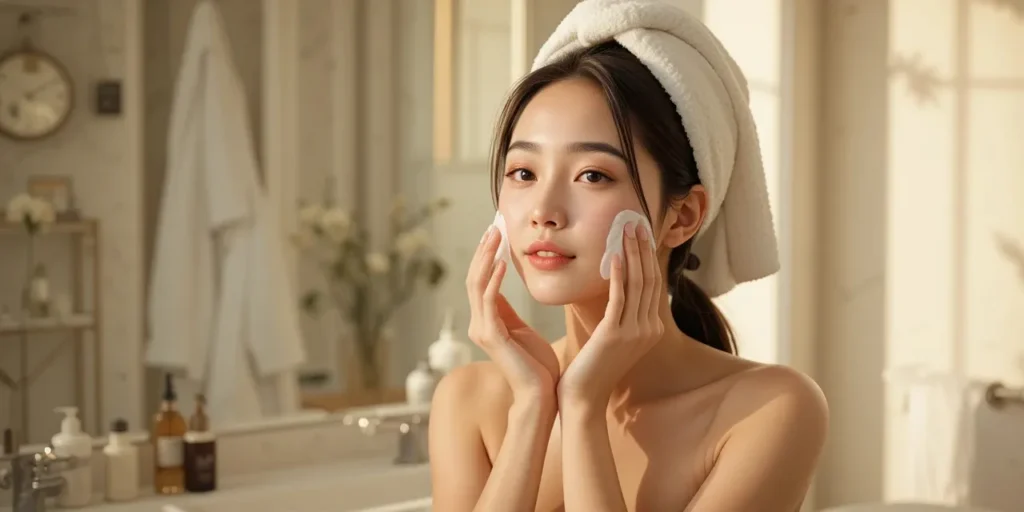 무자극 화장품 성분 정리: 민감성 피부 필수 가이드 3 조명 아래에서 부드럽게 세안하는 여성의 모습