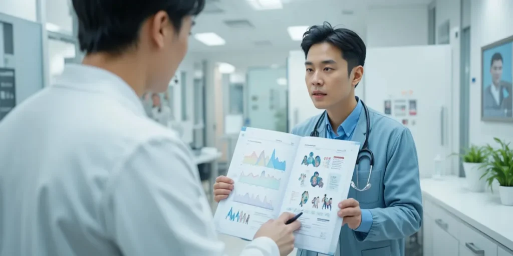 전문가에게 위장 건강 상담을 받는 모습