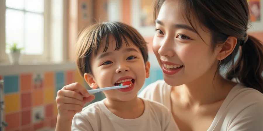 충치 예방 치약 추천 TOP 5 비교 분석과 선택 기준 4 부드러운 조명 아래 부모가 아이 이를 닦아주는 모습