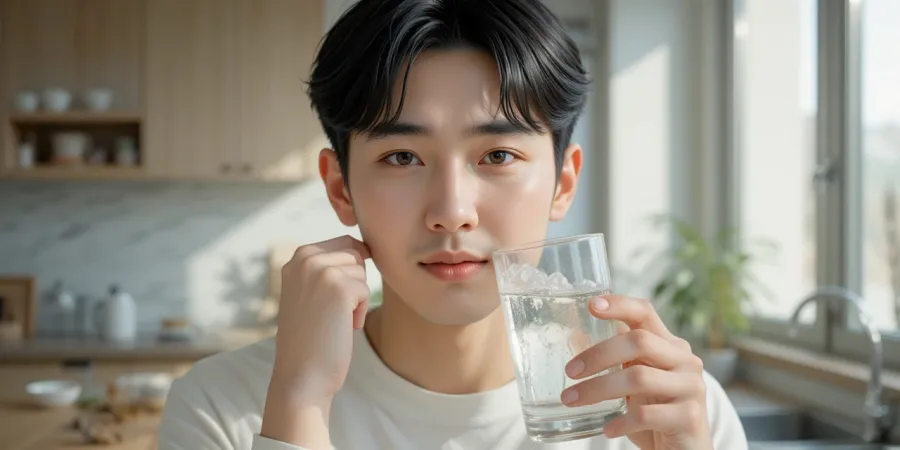 찬물의 자극으로 통증을 느끼는 남성의 모습