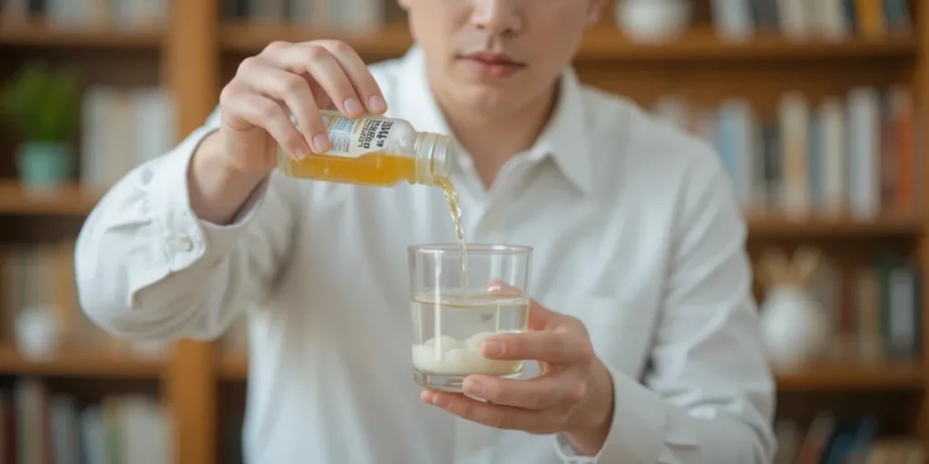 장을 비우기 위해 장 정결제를 컵에 따라 준비하는 모습