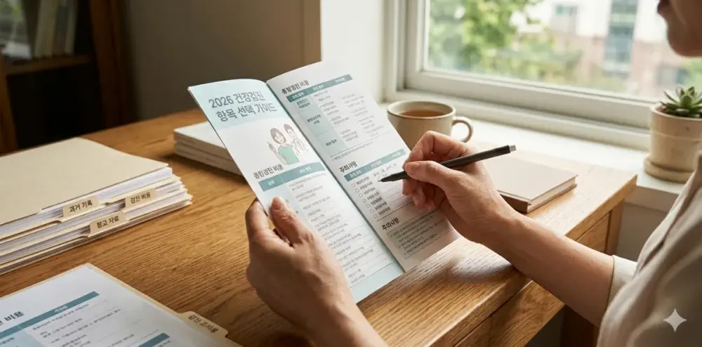 건강검진 추천 항목 필수 검사 리스트를 검토하는 모습