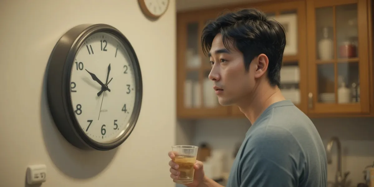 벽시계를 보며 금식 시간을 확인하는 남성의 모습