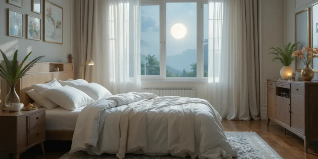 숙면을 위해 정갈하게 정돈된 아늑한 침실의 모습