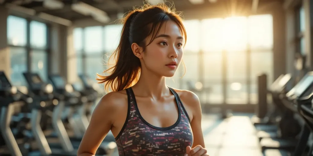 지방 연소가 활발해지는 단식 시간 활용하여 실내 체육관에서 가볍게 뛰며 운동하는 모습