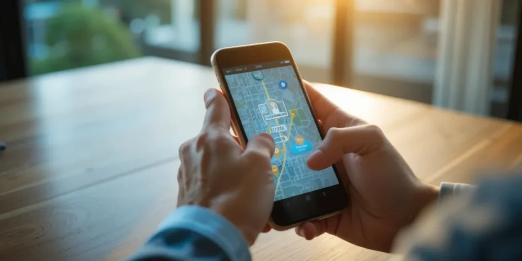 스마트폰 지도를 활용해 가장 가까운 병원을 체크하는 모습