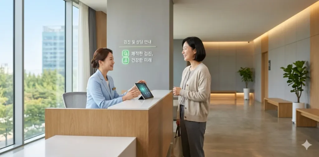 건강보험공단 병원 조회 후 작접 방문하여 상담 직원과 웃으며 대화하는 모습