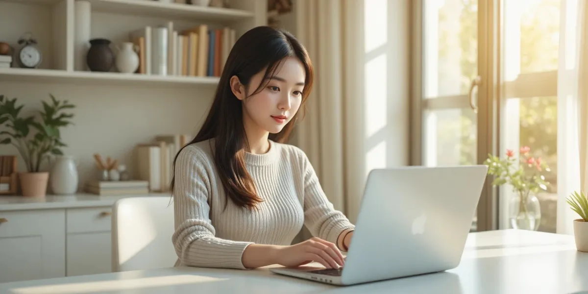 국가건강검진 기간 확인을 위해 노트북을 보는 여성의 모습