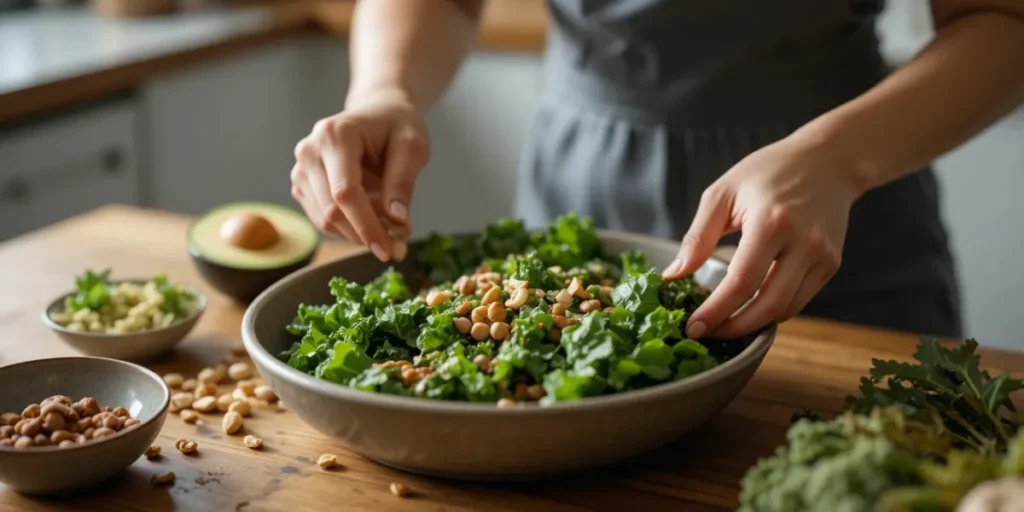 신선한 채소 위주로 식사를 준비하는 모습