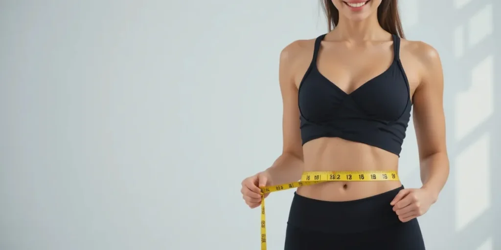 주기별 관리 성공으로 허리 둘레를 측정하며 기뻐하는 모습