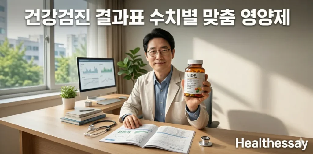 건강검진 결과표 수치별 맞춤 영양제 고르는 법을 익히는 모습