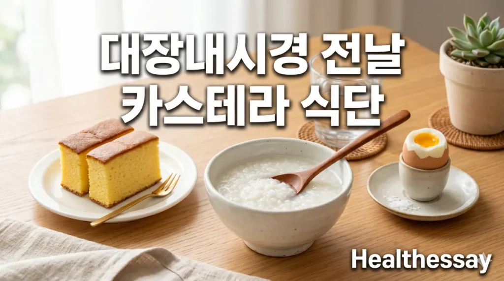 대장내시경 전날 카스테라 흰죽 계란 식단 메뉴를 정갈하게 차려놓은 모습