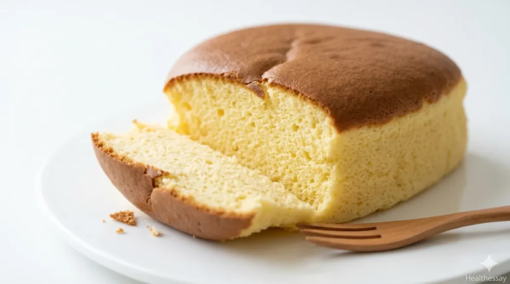 대장내시경 전날 카스테라의 윗부분을 조심스레 떼어내는 모습