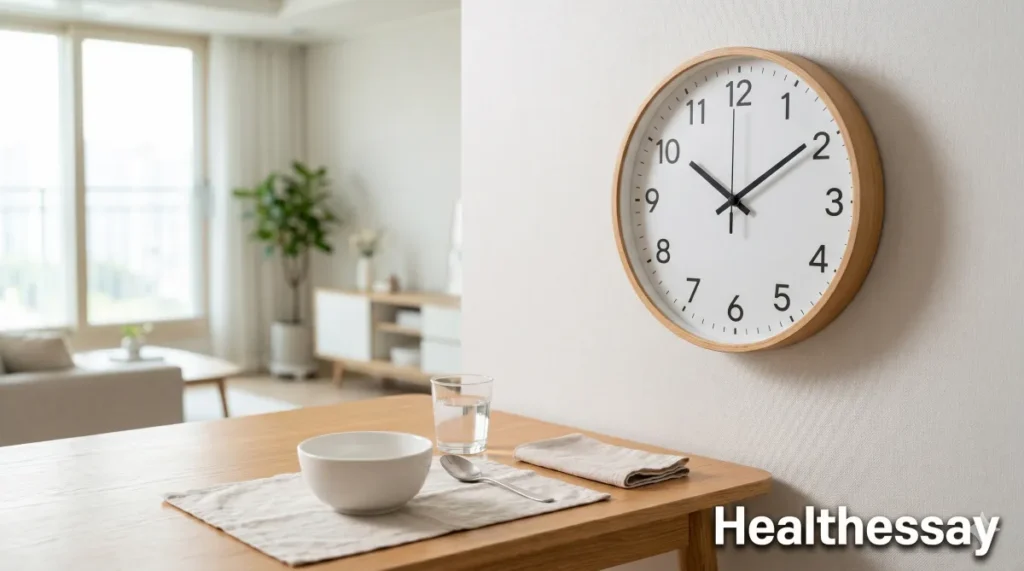 대장내시경 검사 전날 마지막 식사 시간을 지키는 모습