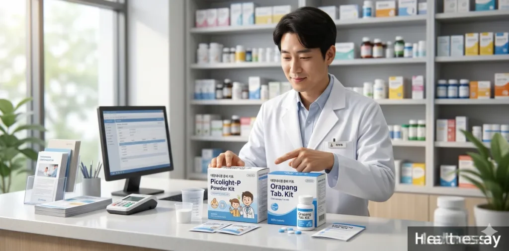 대장내시경 약 종류별 차이점을 설명하는 약사의 모습