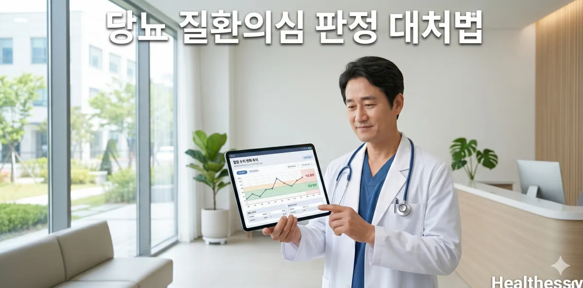 당뇨 질환의심 판정 대처법 확인을 위해 의사의 설명을 듣는 모습