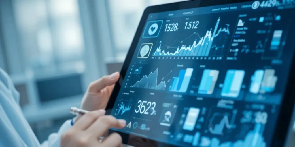 건강 데이터 수치가 변동하는 태블릿 화면 모습