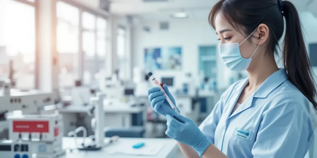 혈액검사를 준비하는 전문 의료진의 모습