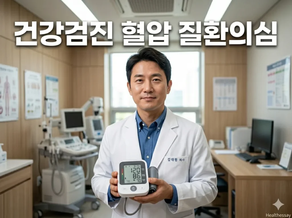 건강검진 혈압 질환의심 수치 확인 후 집에서 혈압 재는법을 설명하는 모습