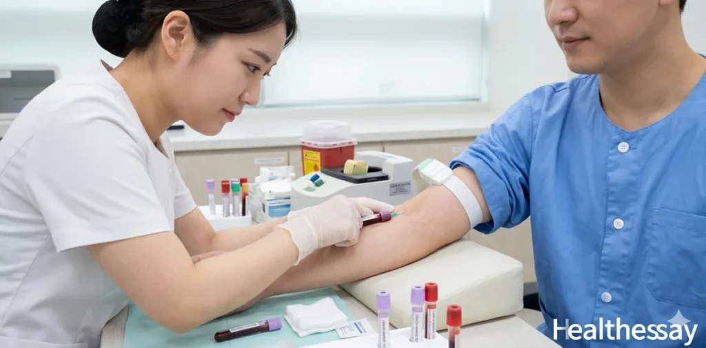 국가건강검진 암 수치 확인을 위해 채혈하는 모습