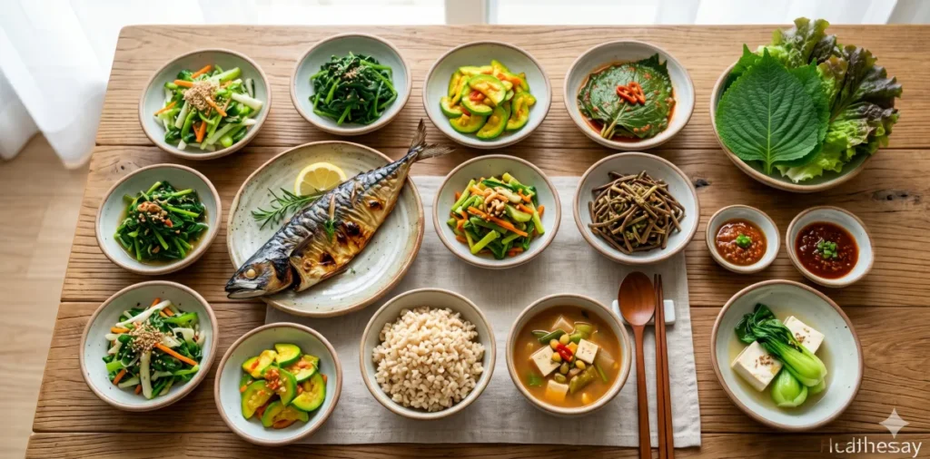 고지혈증 이상지질혈증 수치 개선을 위해 현미밥과 생선구이로 차려진 건강한 식탁의 모습