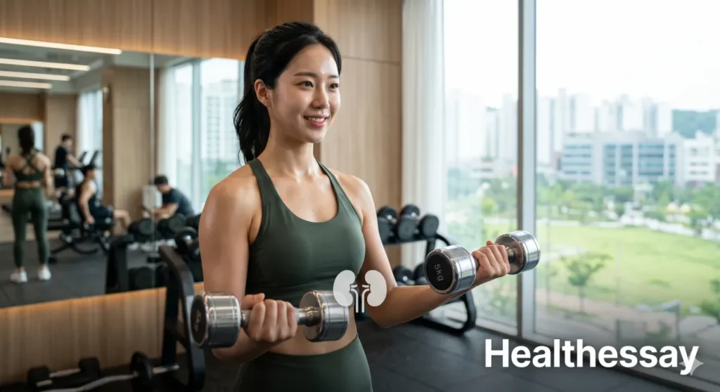 크레아티닌 수치 낮추는 법을 실천하기 위해 운동으로 조절하는 모습