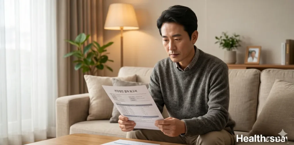 국가검진 간 질환 의심 판정 결과표 확인하는 모습