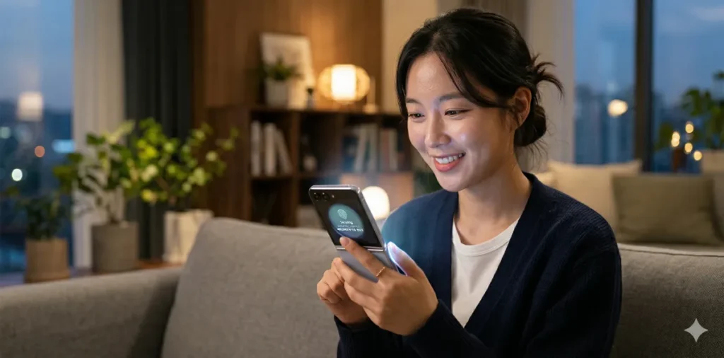 스마트폰으로 간편인증을 진행하는 여성의 모습