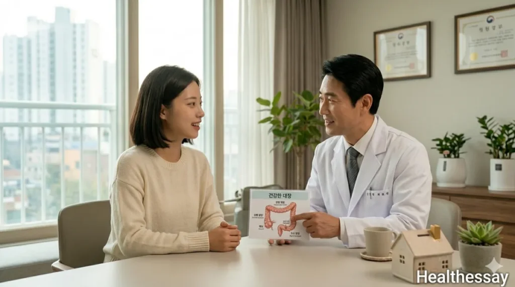 병원에서 검사 전 전문의에게 상담 받는 여성의 모습