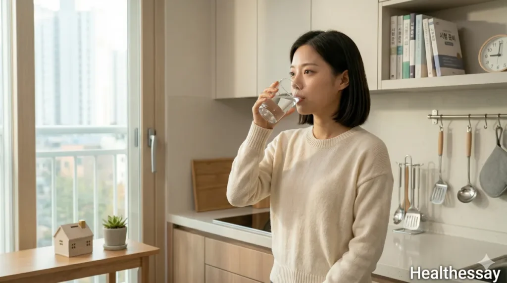 검사 전 충분히 수분을 섭취하는 여성의 모습