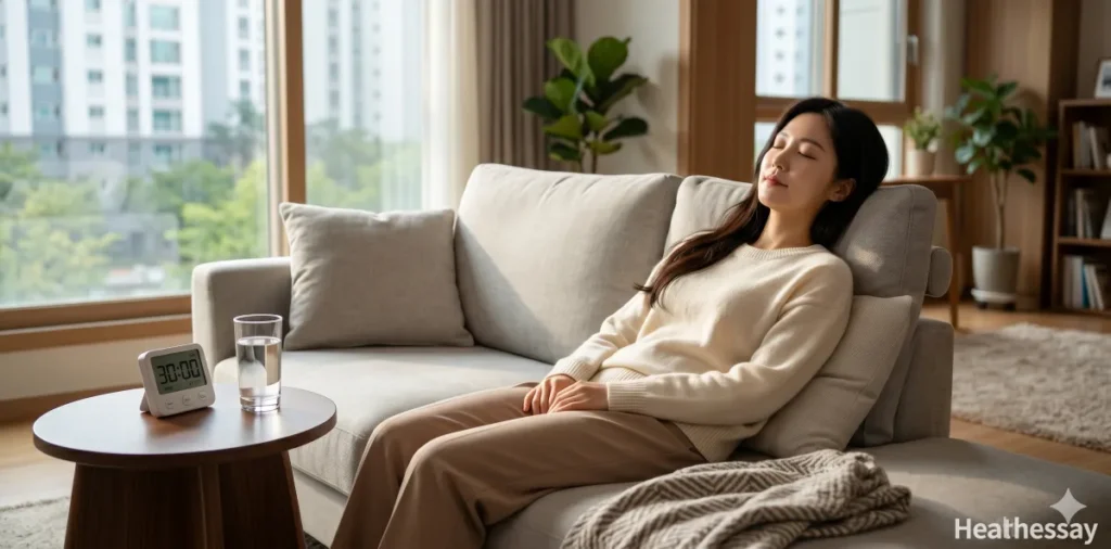대장내시경 약 구토 후 30분 안정을 취하는 올바른 자세 모습