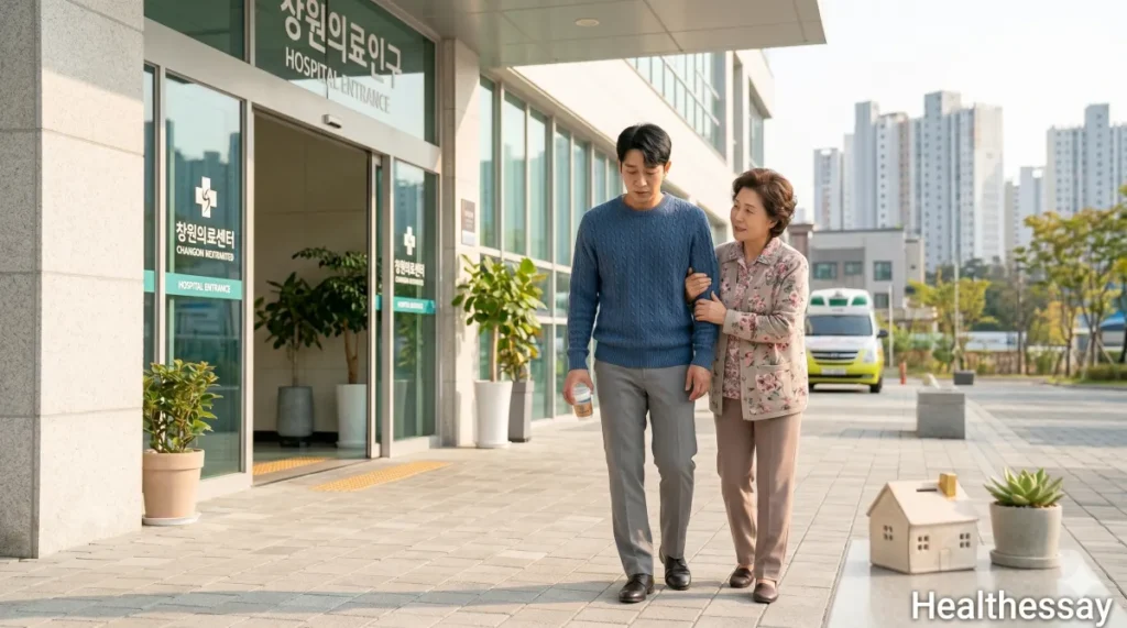 대장내시경 후 보호자와 동반해서 안전하게 귀가하는 모습