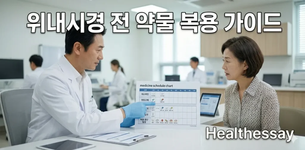 위내시경 전 혈압약 복용 여부와 기저질환별 조절법을 안내하는 인쇄물의 모습