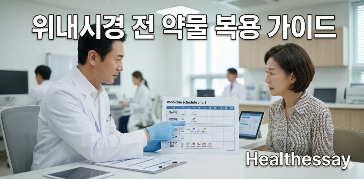 위내시경 전 혈압약 복용 여부와 기저질환별 조절법을 안내하는 인쇄물의 모습