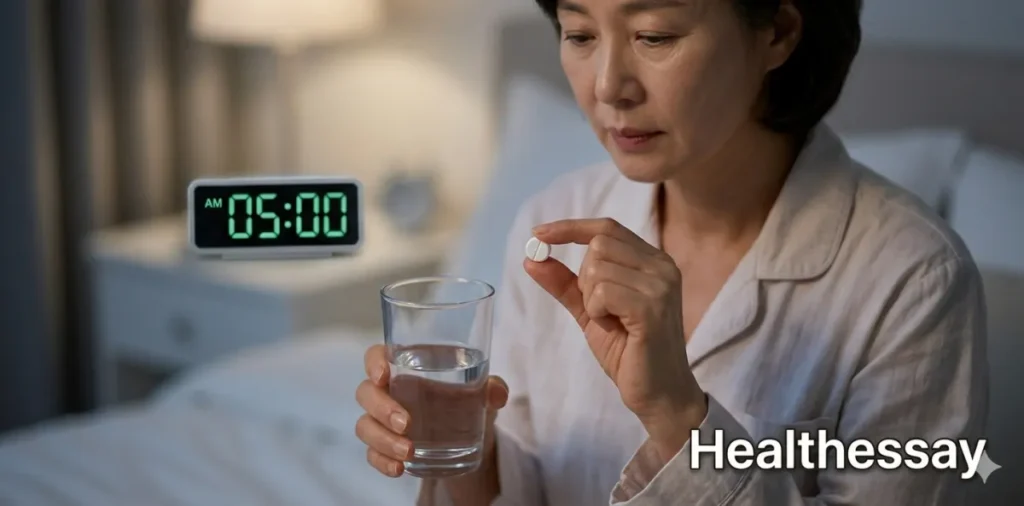 위내시경 전 혈압약 성분을 유지하기 위해 당일 새벽 일찍 물과 함께 삼키는 모습