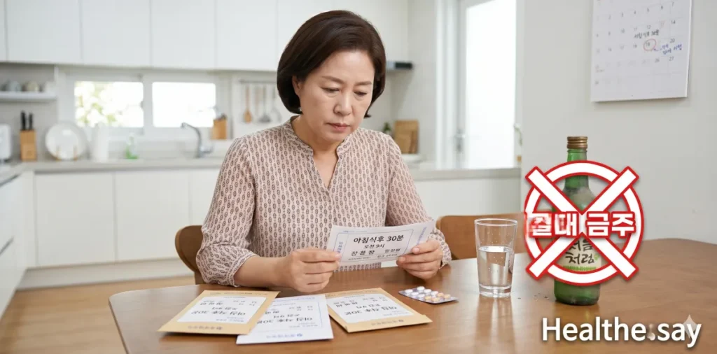 헬리코박터균 제균 치료 성공을 위해 약 복용 중 술을 멀리하는 모습