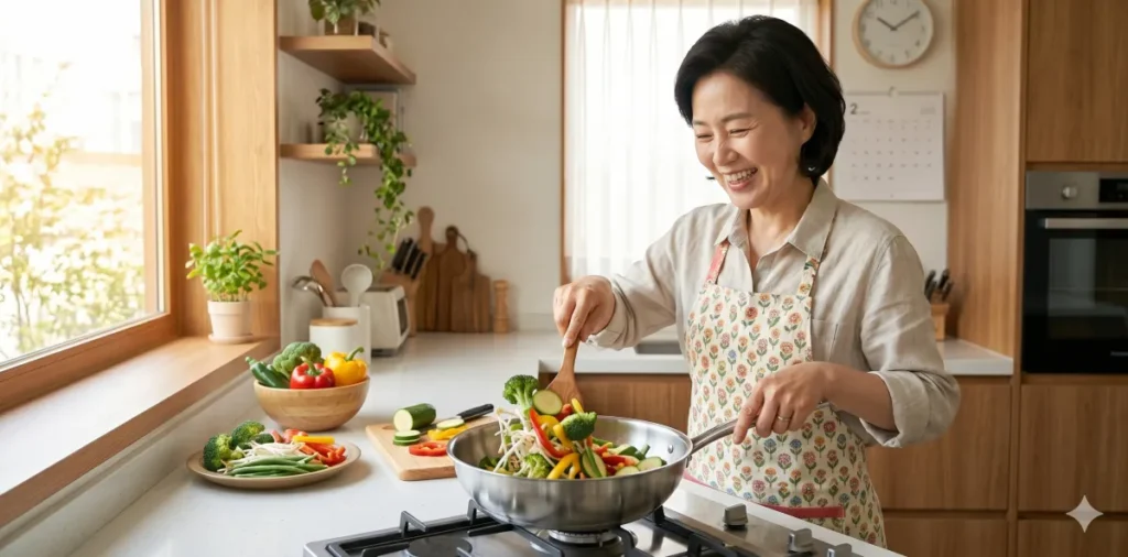 대사증후군 진단기준 5가지와 질환의심 결과표 해석 방법 6 대사 증후군 억제와 만성질환 예방 관리 목적의 저탄수화물 식단을 직접 요리하는 모습
