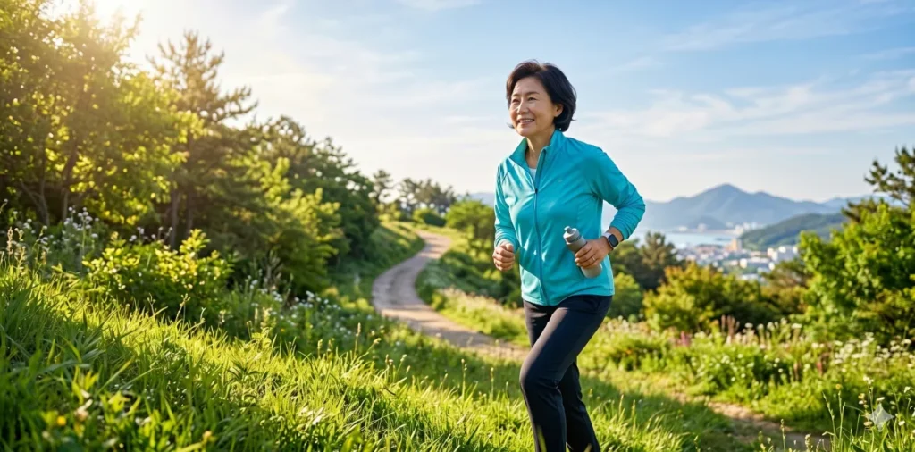 대사증후군 진단기준 5가지와 질환의심 결과표 해석 방법 8 원활한 지질 대사와 대사 촉진 정상화 신호 유도를 위해 활기찬 걸음으로 빠르게 걷는 모습