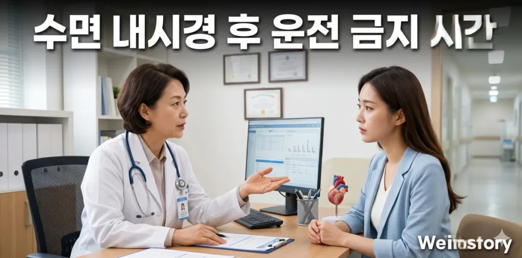 수면 내시경 후 운전 금지 시간 지침을 안내하는 모습