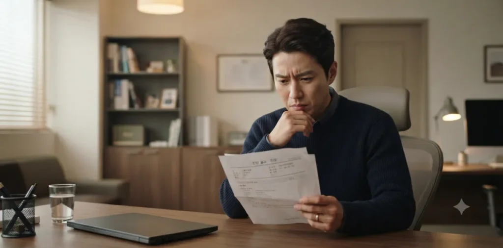 혈액 암 검사, 암검진 패키지 비용과 종양표지자 검사 가이드 7 건강 진단 서류를 들고 종양표지자 위양성 가능성 때문에 깊게 근심하는 모습