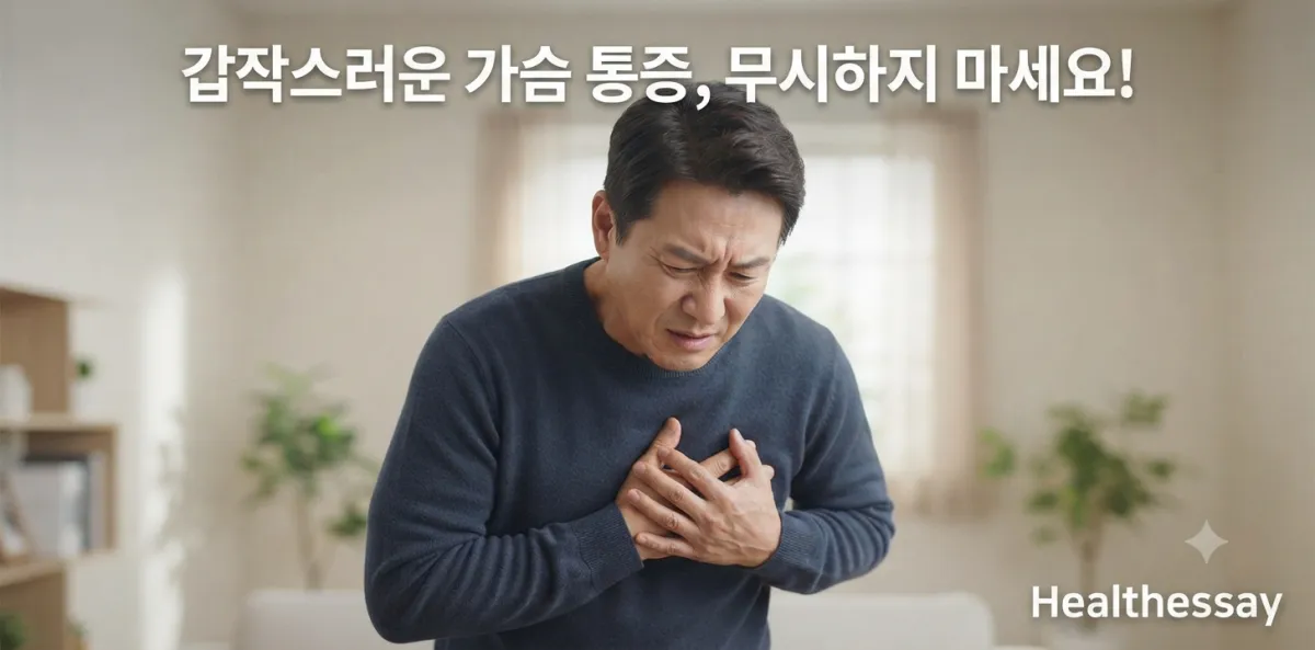 가슴을 꽉 부여잡고 심장 초음파 관상동맥 CT 차이를 깊게 고민하는 모습