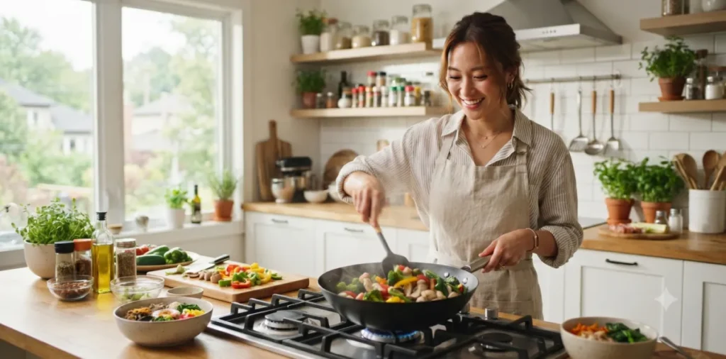 과민성 대장증후군 저포드맵 식단, 2주 가스형 실전 식단표 4 2주 저포드맵 식단표 실천을 위해 주방에서 늘 안전한 재료로 정성껏 요리하는 모습