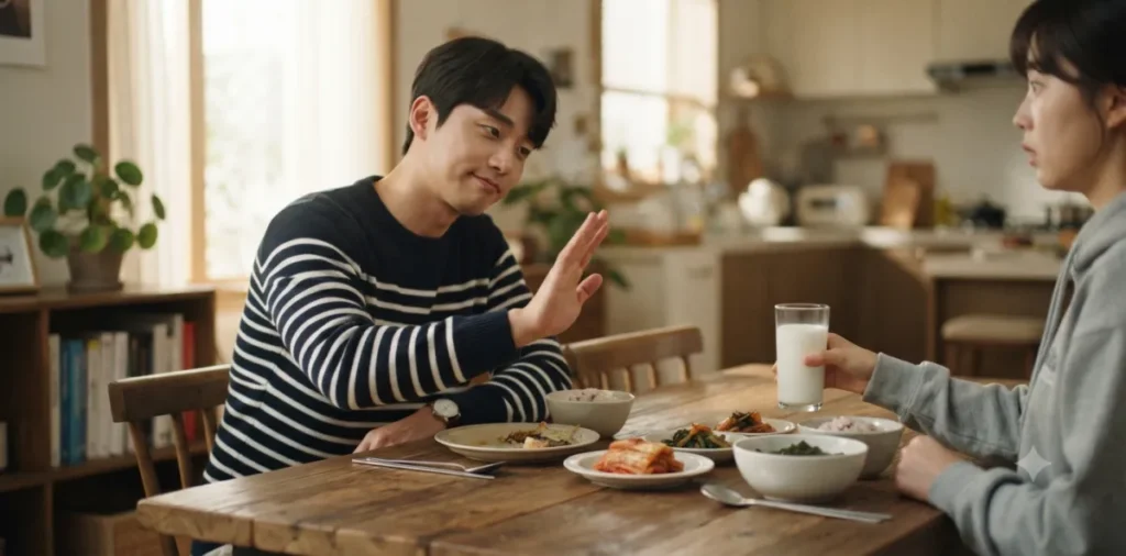 과민성 대장증후군 저포드맵 식단, 2주 가스형 실전 식단표 5 만성 위장 질환 식단을 위해 장을 아주 불편하게 만드는 우유를 굳게 거절하는 모습