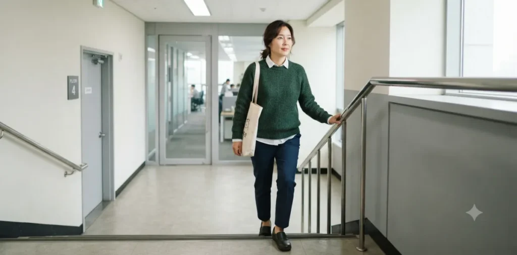 기초대사량 높이는 방법 5가지와 살 안 찌는 체질 만드는 방법 6 요요현상 없는 다이어트를 위해 틈틈이 건물 계단을 묵묵히 걸어서 올라가는 모습