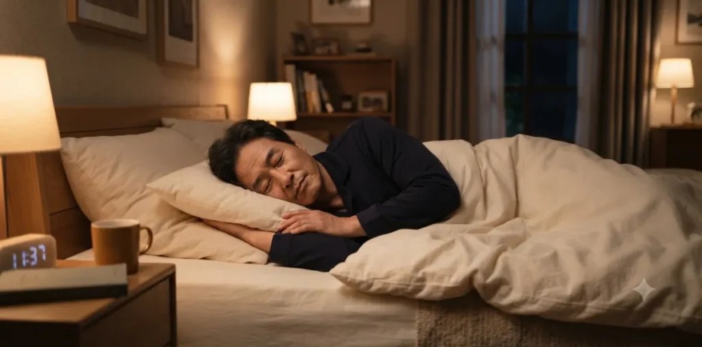 기초대사량 높이는 방법 5가지와 살 안 찌는 체질 만드는 방법 7 인슐린 저항성 완화를 위해 어두운 침실에서 아주 편안하게 깊은 수면에 빠져있는 모습