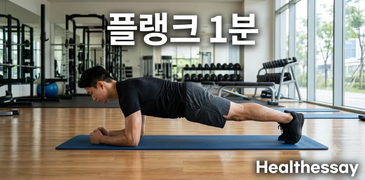 플랭크 1분 버티기 효과를 높이기 위해 바른 자세로 엎드려 운동하는 모습