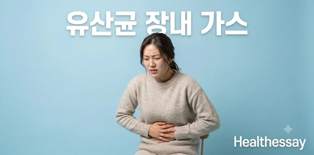 건강을 위해 매일 유산균 먹고 배에 가스가 심하게 차서 통증을 느끼는 모습