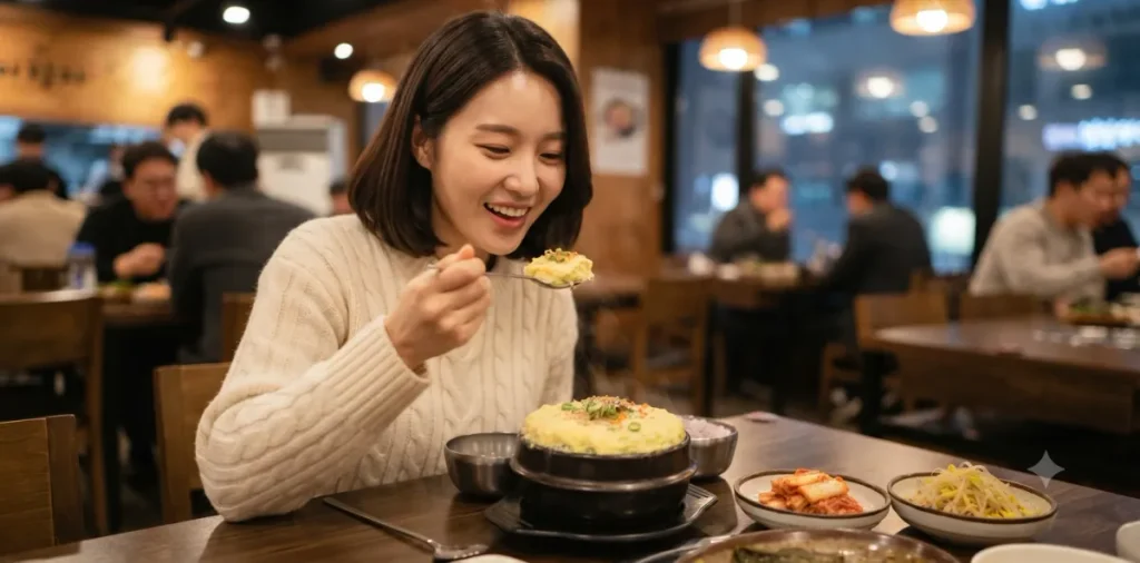 위장에 부담을 주지 않으려고 공복 후 첫끼 메뉴 추천 음식인 계란을 먹는 모습